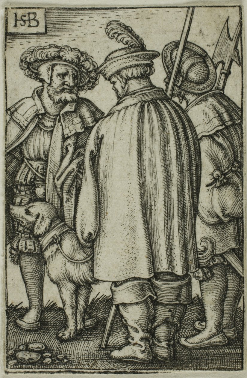 Tres soldados y un perro de Hans Sebald Beham