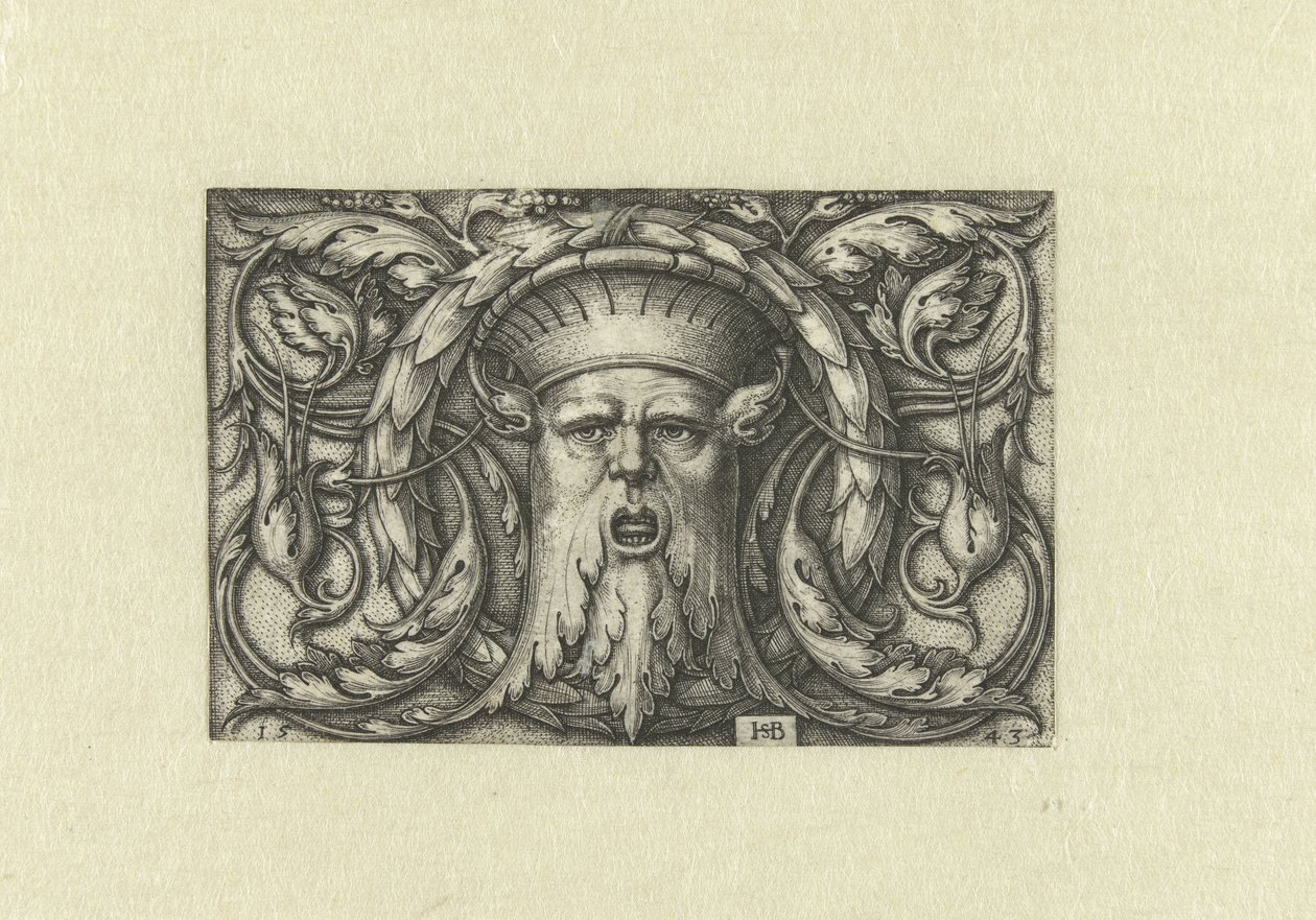 Decoración de superficies. Mascarilla con corona de Hans Sebald Beham