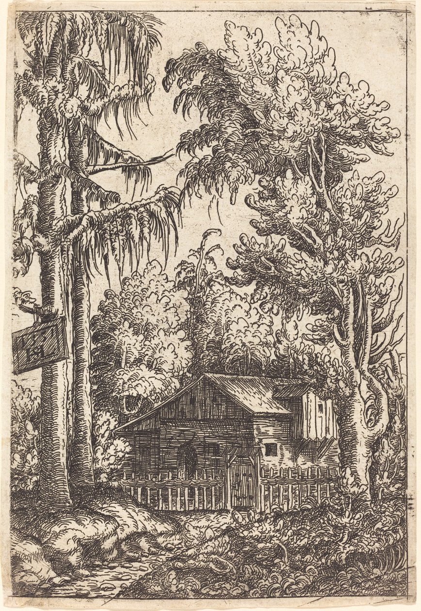 Paisaje con vista de la cabaña de un granjero, 1551 de Hans Sebald Lautensack