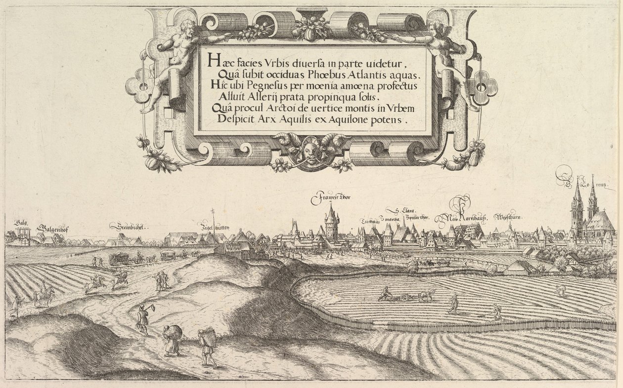 Vista de Núremberg, hacia el este, placa izquierda de Hans Sebald Lautensack