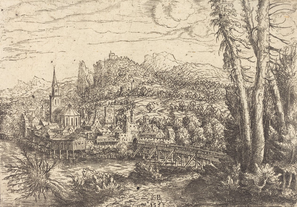 Vista de una ciudad cerca de un río, 1553 de Hans Sebald Lautensack