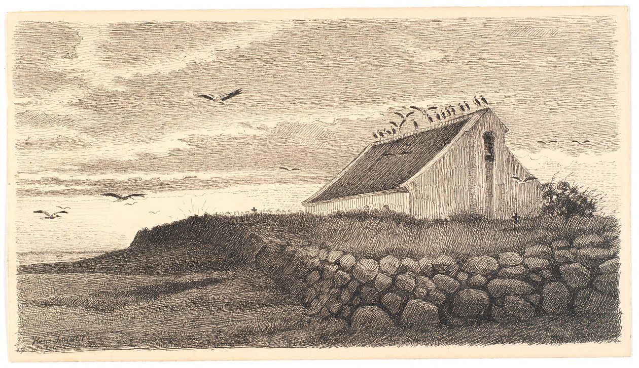 Motivo de Karup. Las cigüeñas se preparan para el viaje. Puesta de sol de Hans Smidth