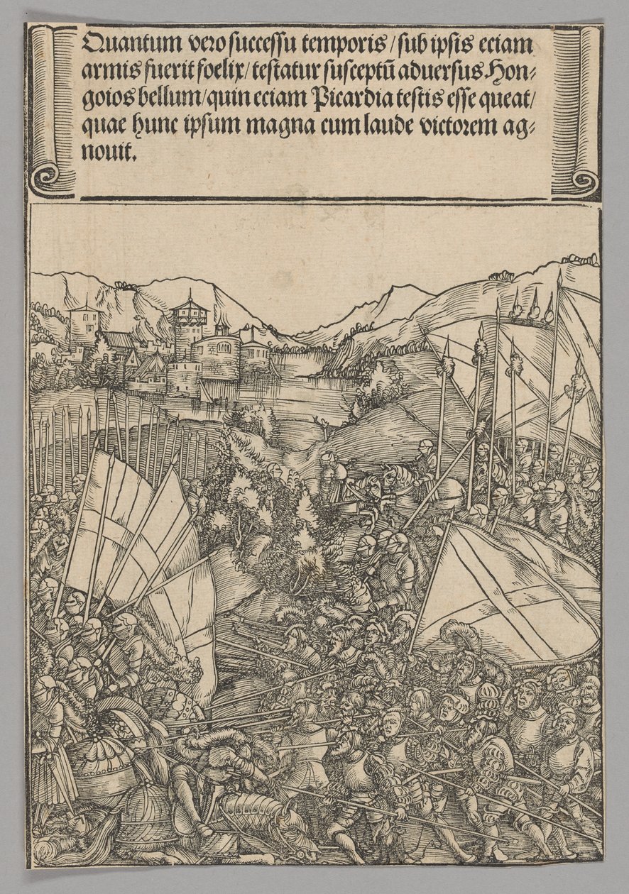 Batalla de Hainaut, placa 3 de Escenas históricas de la vida del emperador Maximiliano I del Arco Triunfal de Hans Springinklee