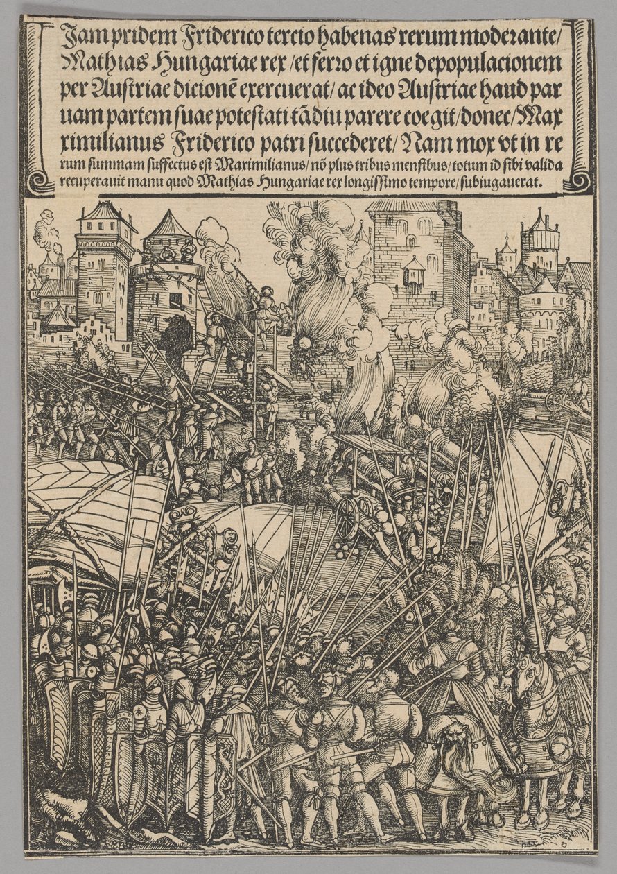 Expulsión de los húngaros, lámina 13 de Escenas históricas de la vida del emperador Maximiliano I del Arco de Triunfo de Hans Springinklee