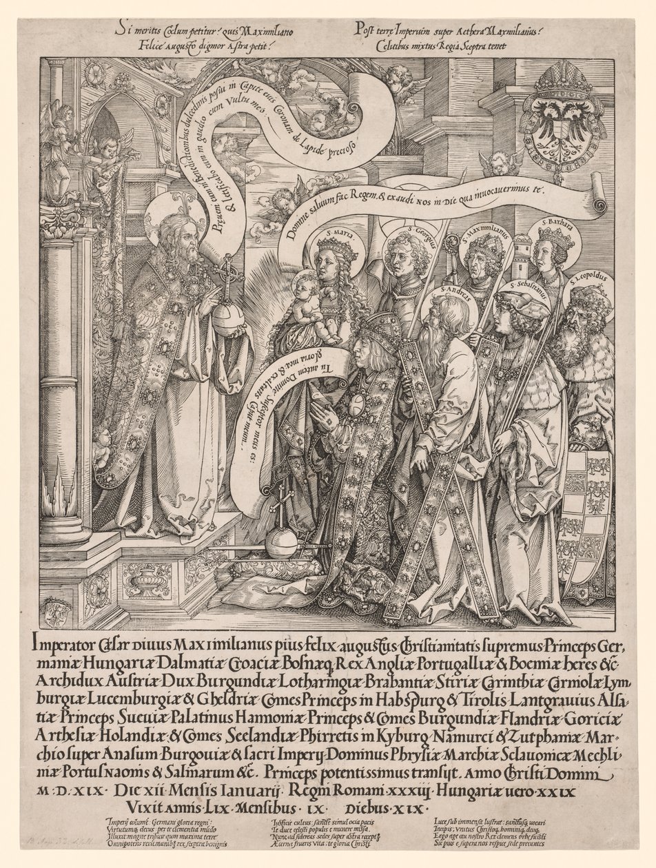 The Emperor Maximilian Presented by His Patron Saints to the Almighty de Hans Springinklee