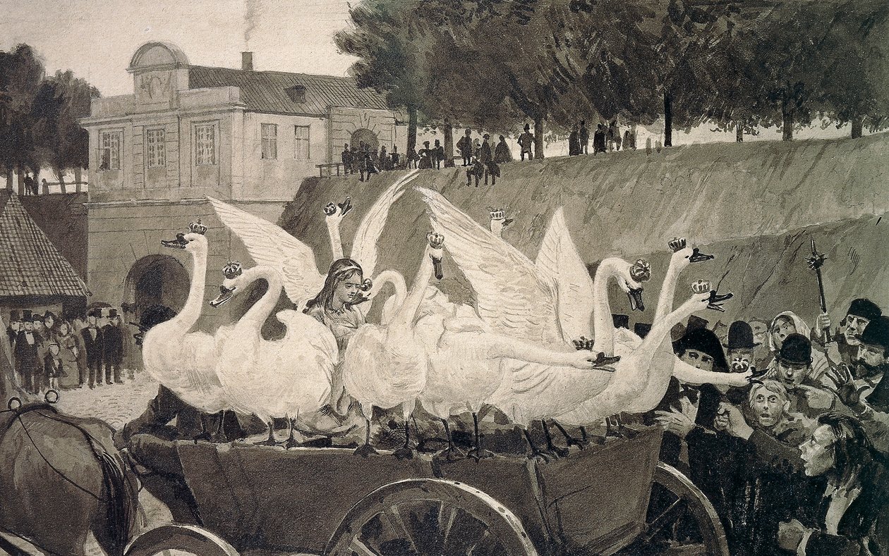 Cisnes Salvajes, ilustración de Hans Tegner (1853-1932) para el cuento de hadas de Hans Christian Andersen (1805-1875) de Hans Tegner