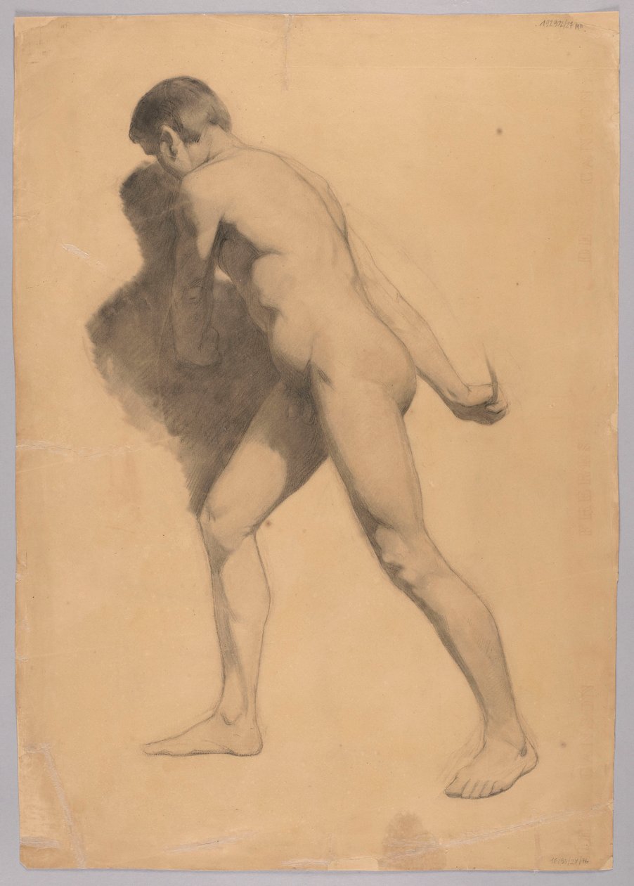 Desnudo masculino de perfil, verso: Desnudo de un hombre sentado de Hans Thoma