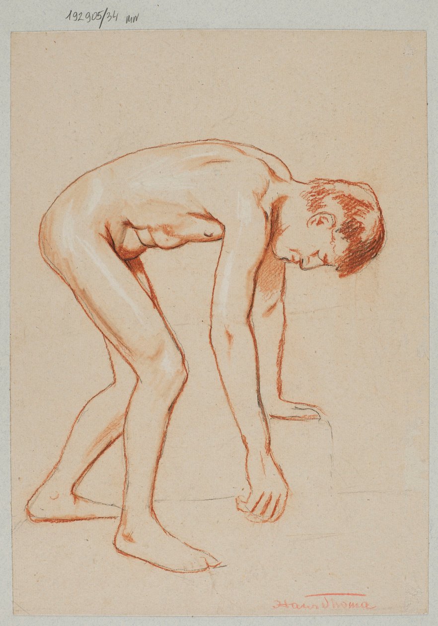 Desnudo de un joven inclinado hacia delante, visto de perfil de Hans Thoma