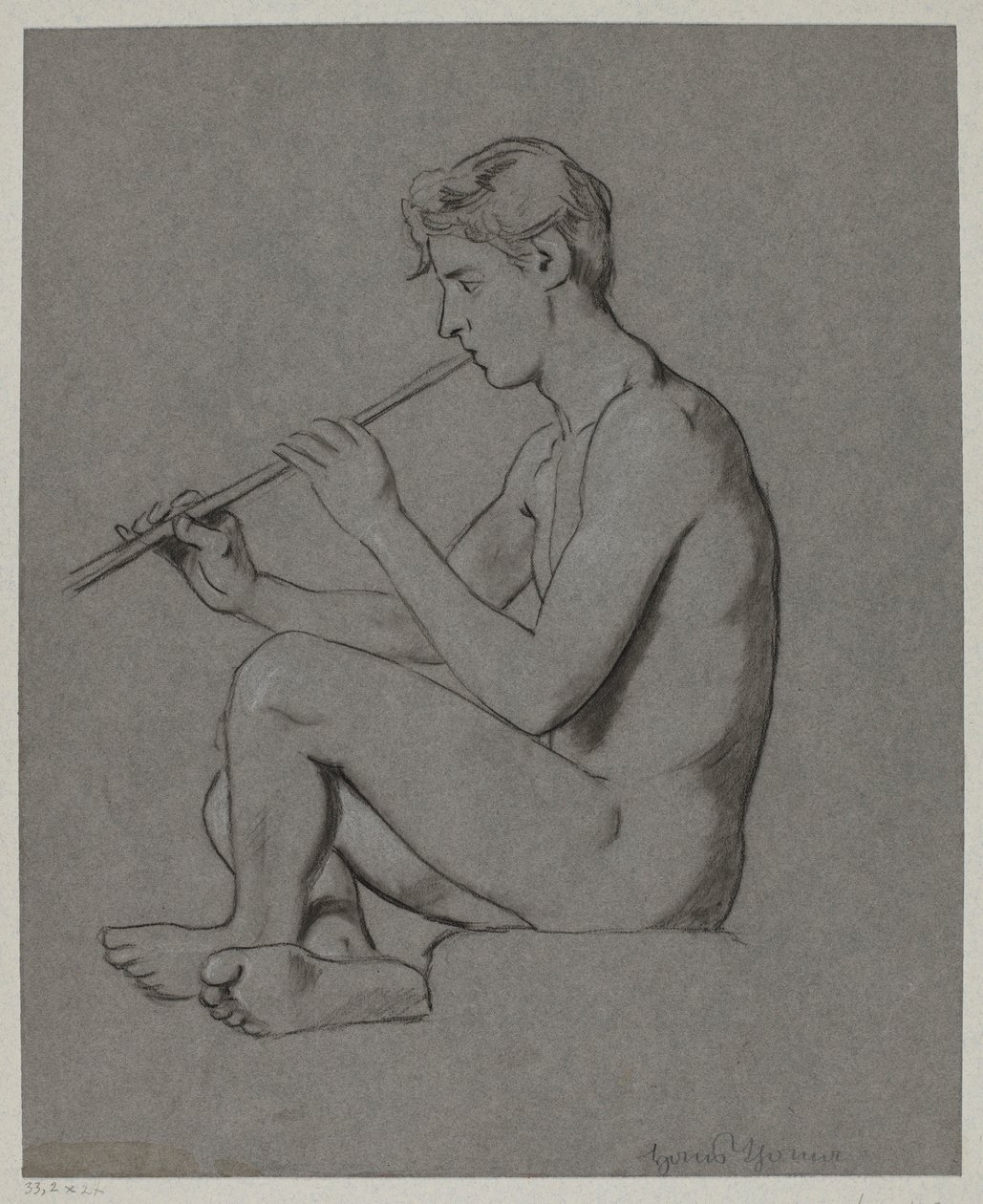 Desnudo de un joven tocando la flauta de Hans Thoma
