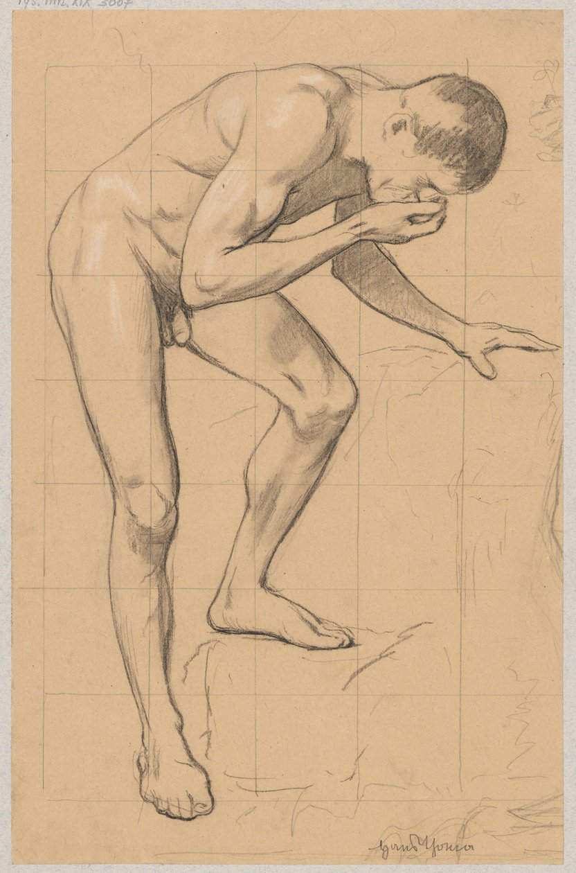 Desnudo de un hombre inclinado hacia delante de Hans Thoma