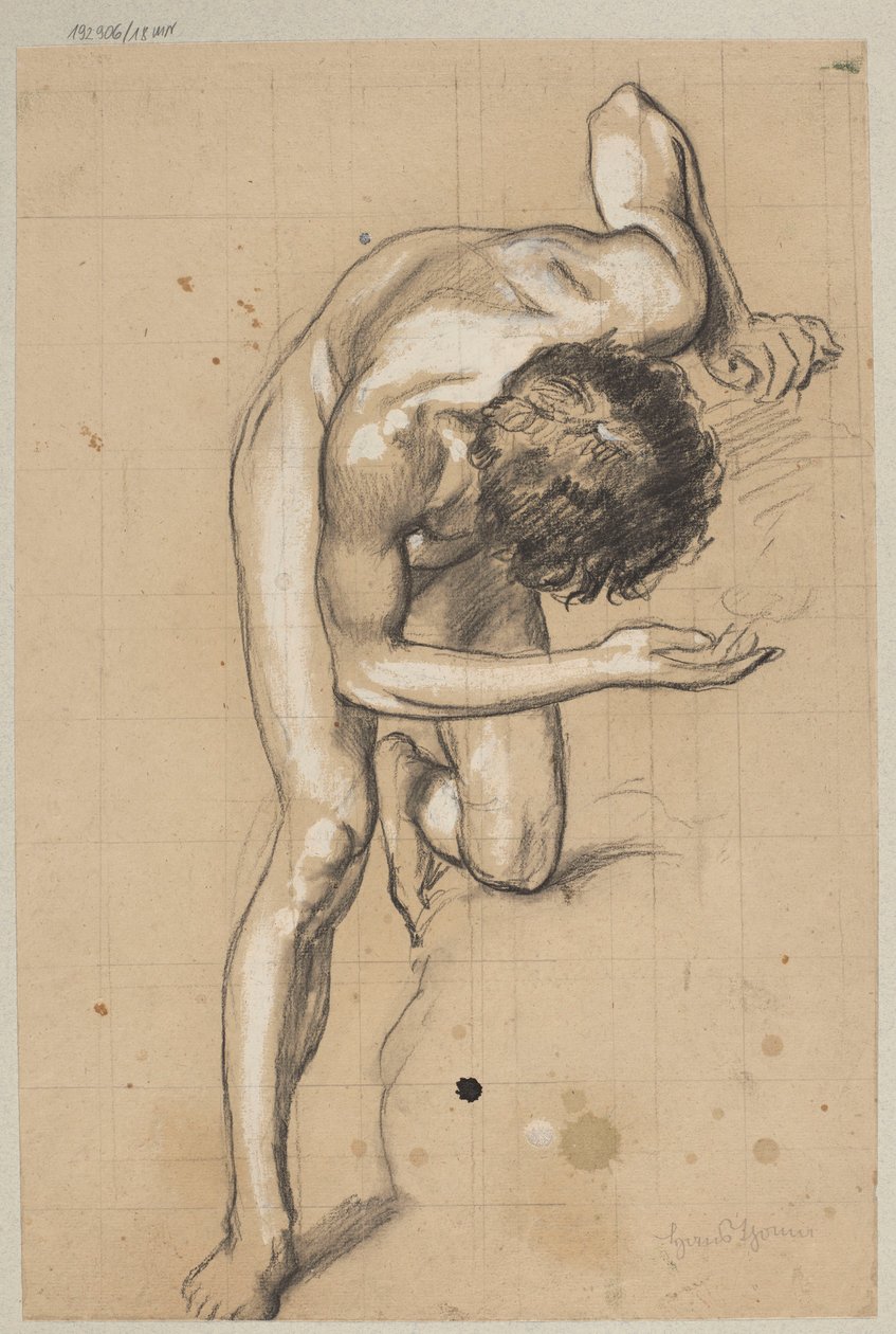 Desnudo de joven inclinado hacia delante de Hans Thoma