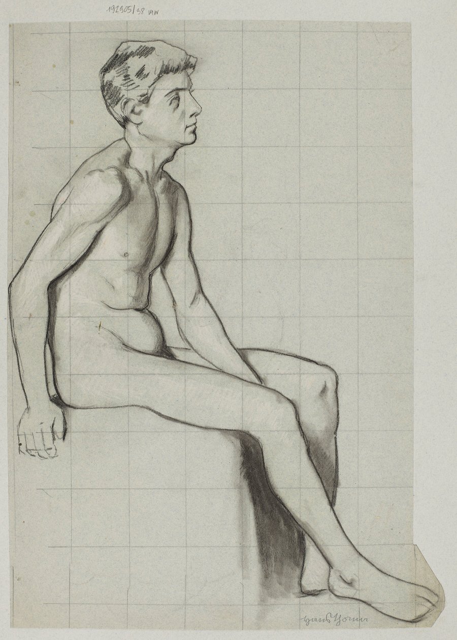 Desnudo de hombre sentado de perfil de Hans Thoma