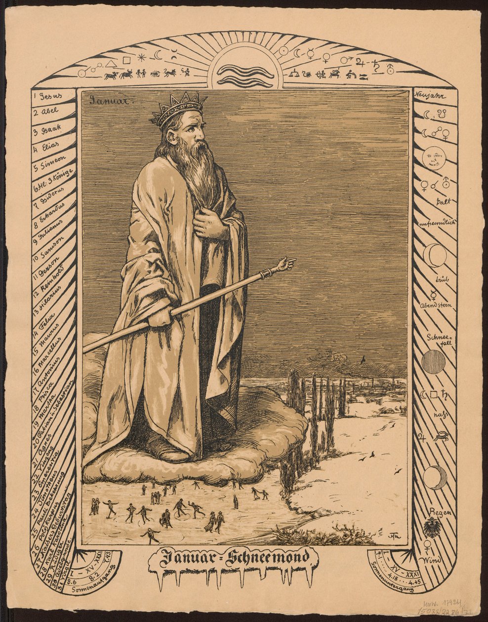 Alegoría de enero. Proyectos para el «Calendario perpetuo en imágenes», parte I, 1881-1901 (Calendario perpetuo ilustrado) de Hans Thoma