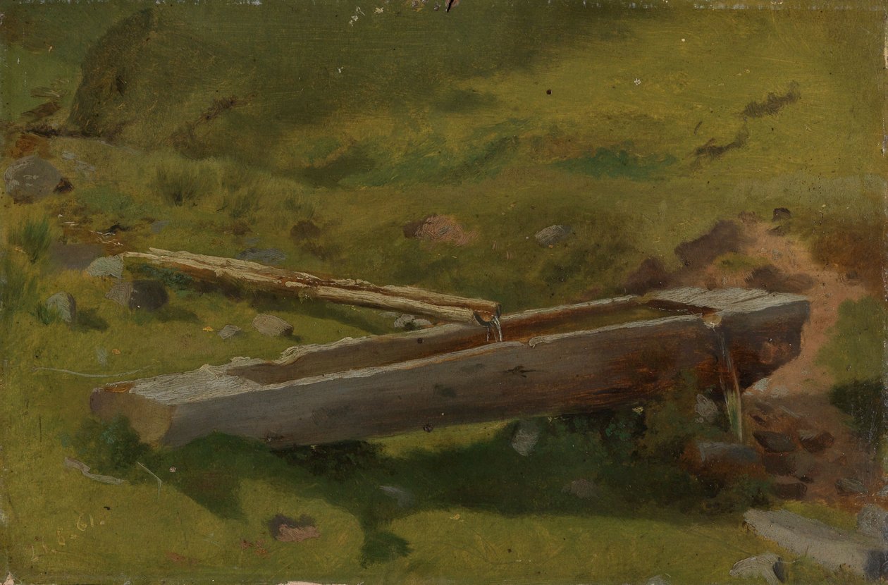 Un tronco de árbol a modo de abrevadero de Hans Thoma