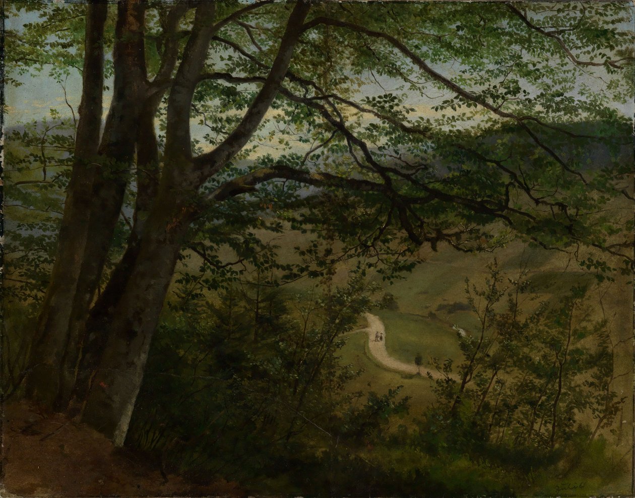 Vista del valle a través de los árboles y los matorrales de Hans Thoma