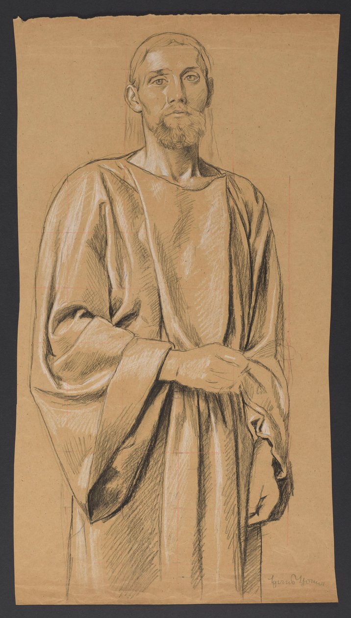 Cristo representado de pie, hasta las rodillas, de frente de Hans Thoma