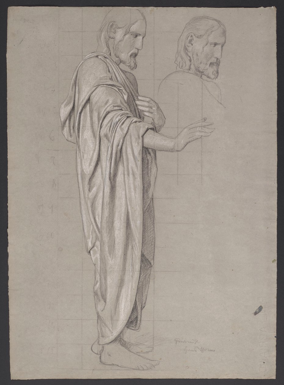 Cristo con la mano derecha extendida, junto a él repetición de la cabeza de la figura de Hans Thoma