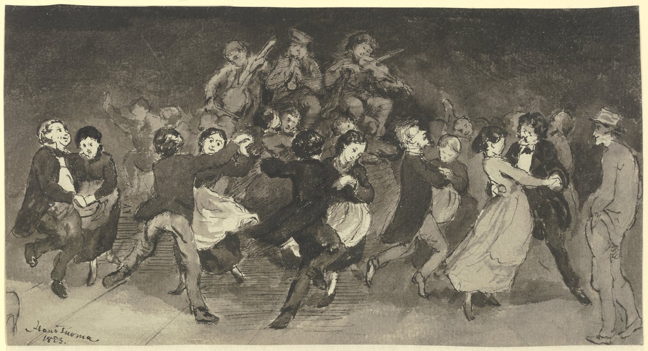 Parejas bailando en una posada de Hans Thoma