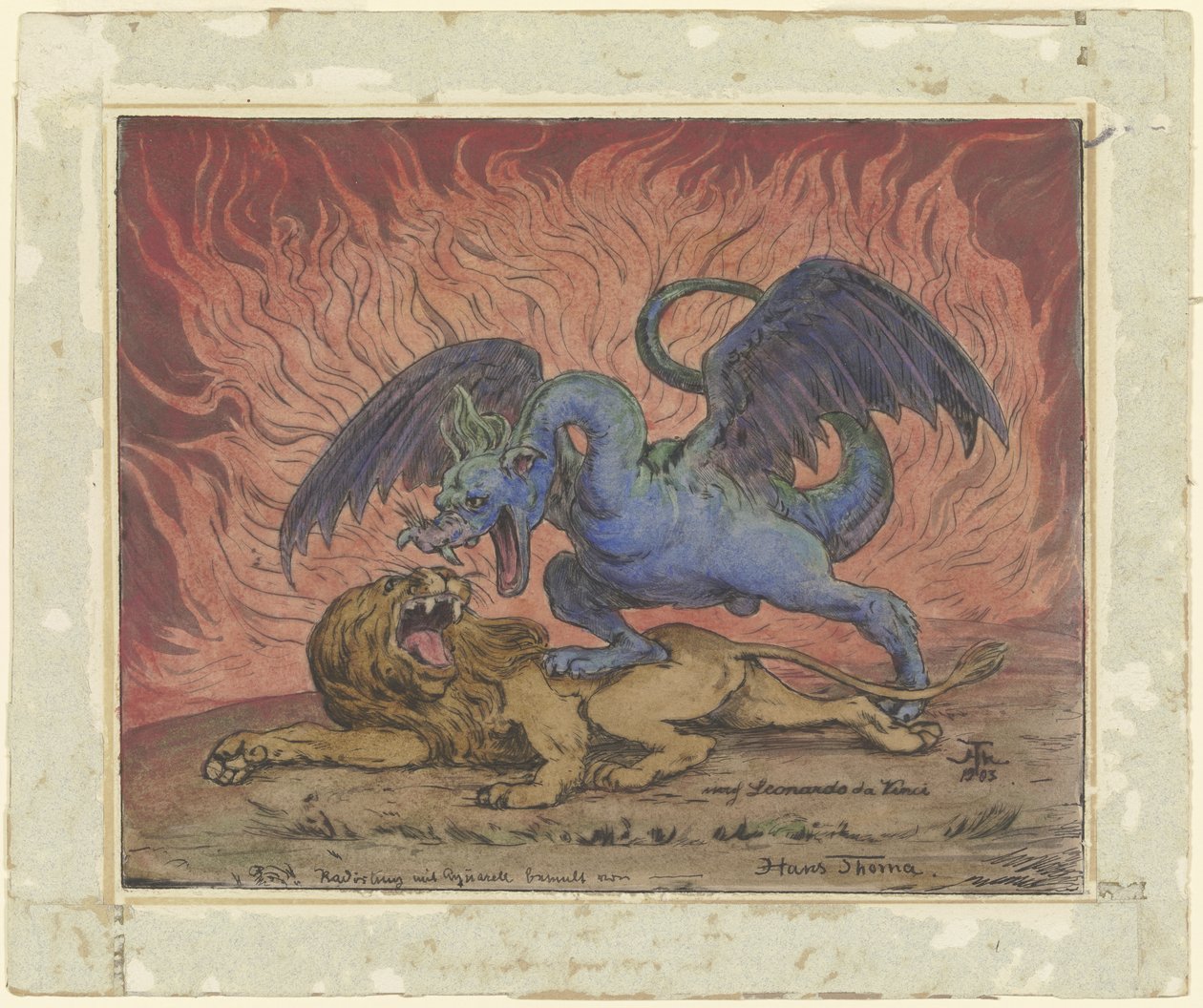 Dragón y león de Hans Thoma