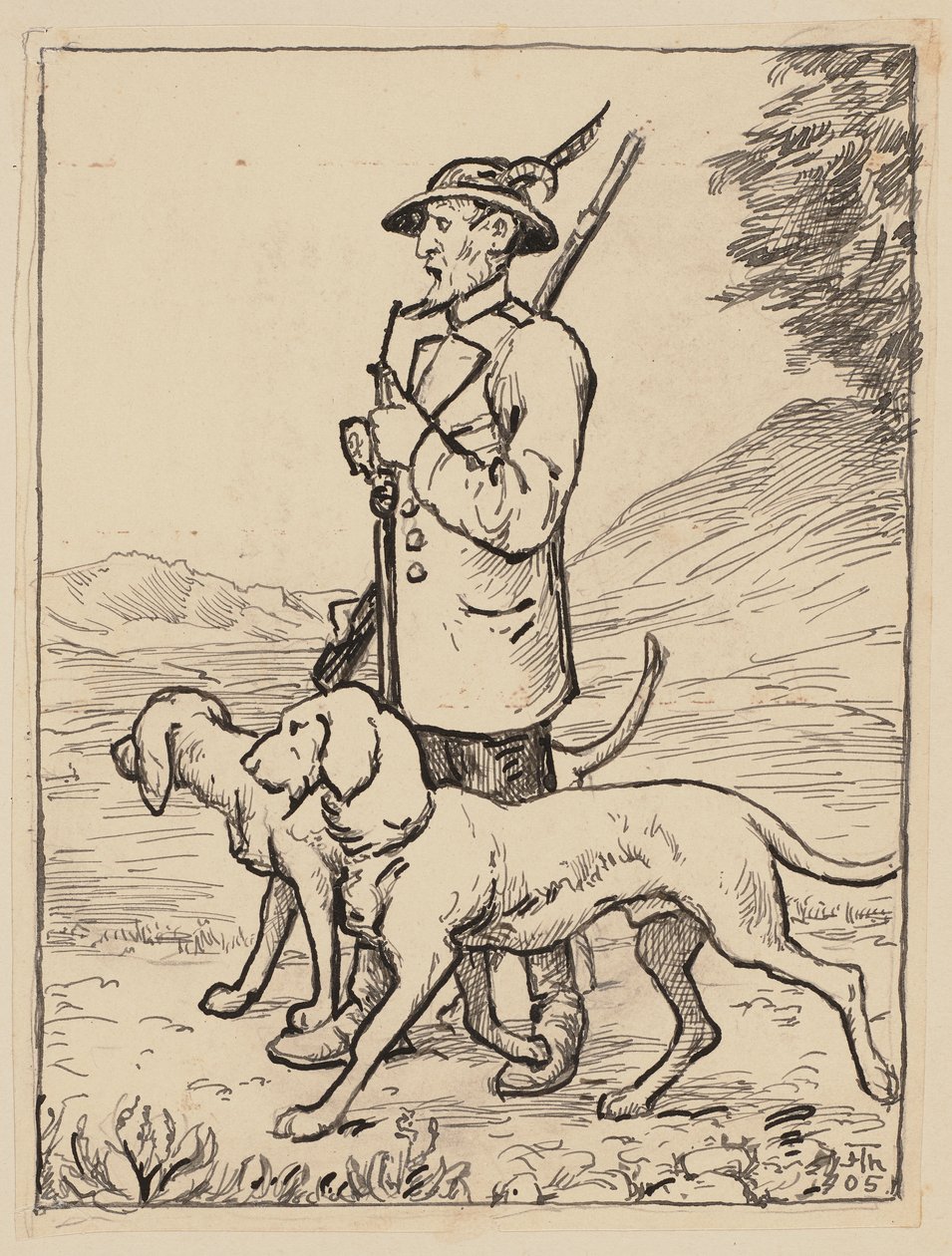 Dibujo para la cartilla: Cazador de Hans Thoma