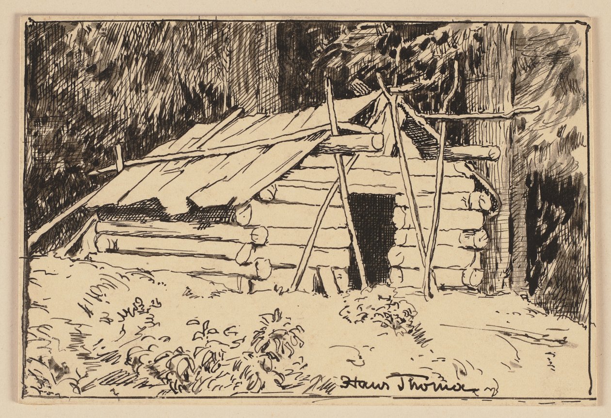 Dibujo para el libro de lectura: Cabaña de Hans Thoma