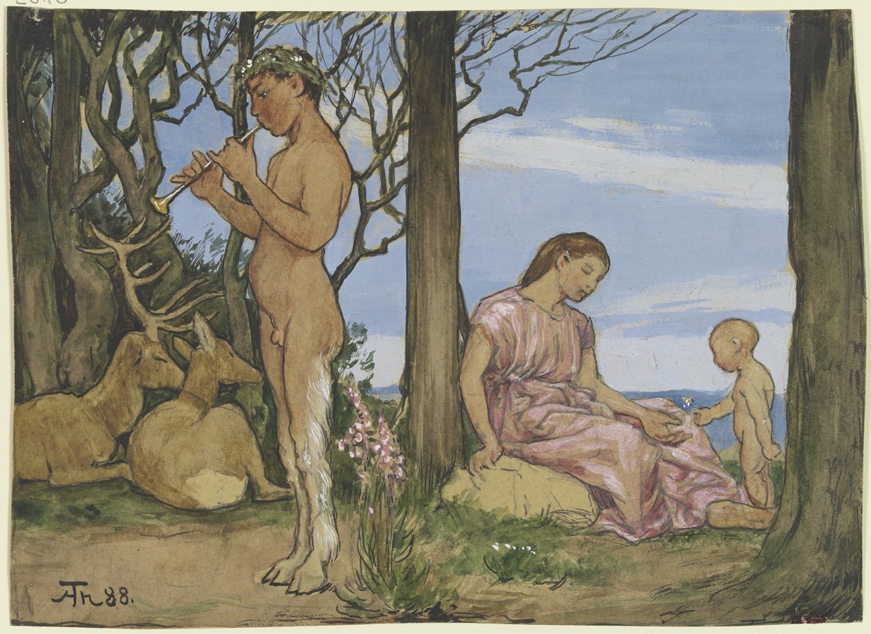 Fauno y ninfa de Hans Thoma