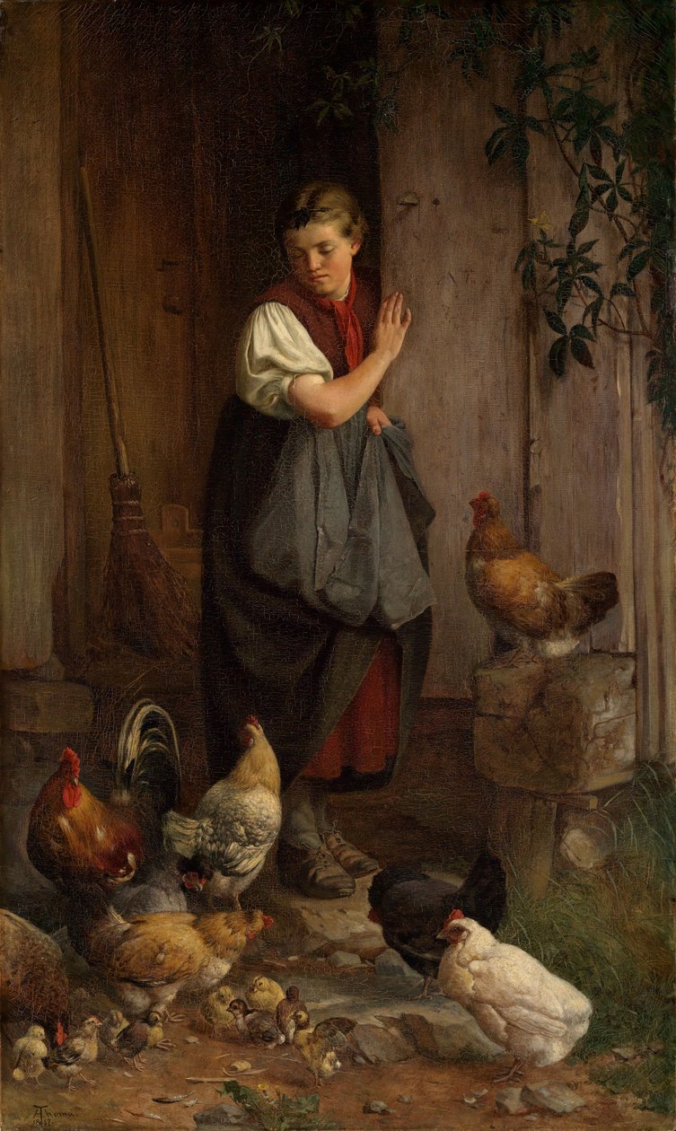 Alimentando a las gallinas de Hans Thoma