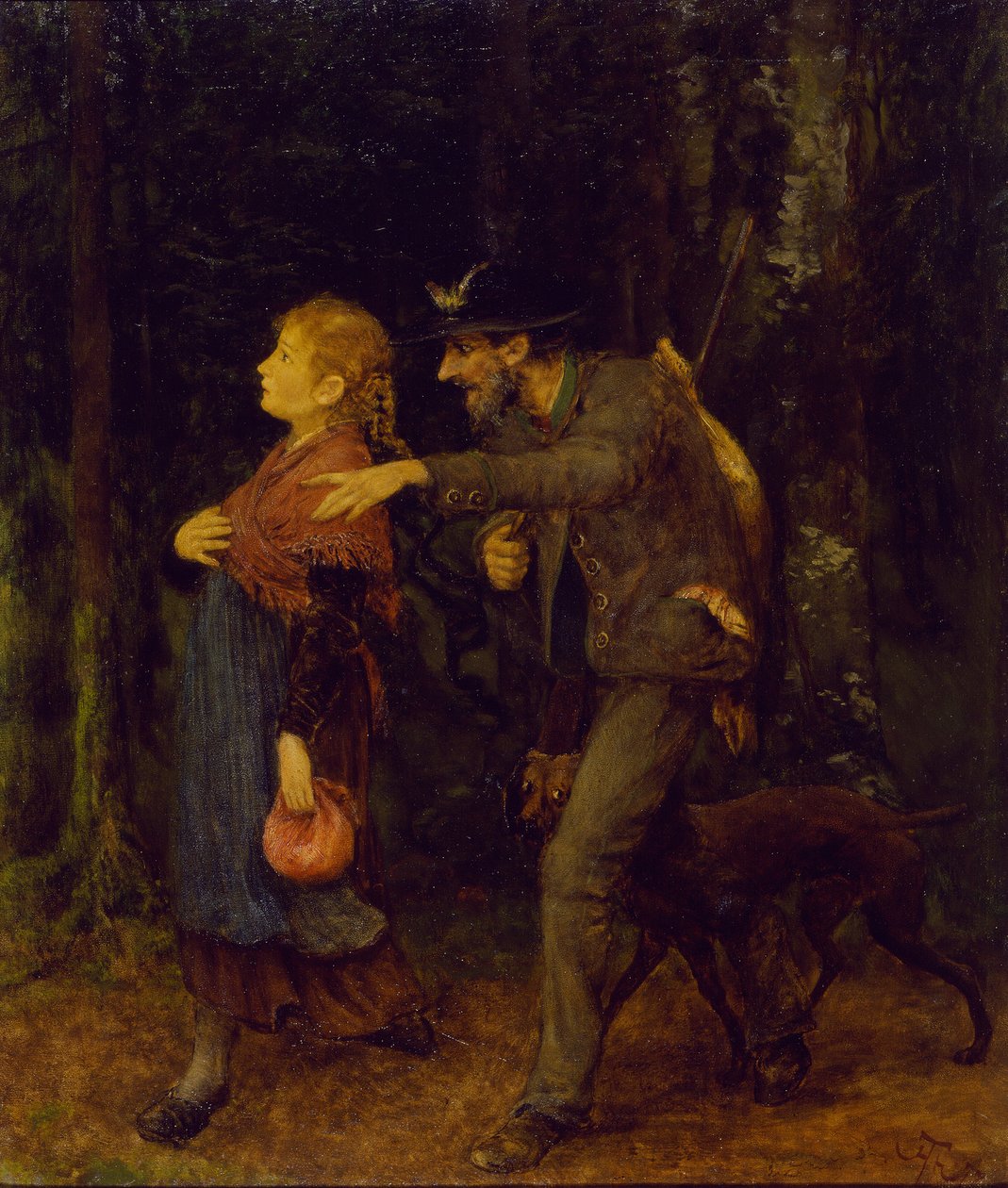 Cazador con pata de caballo y una niña de Hans Thoma