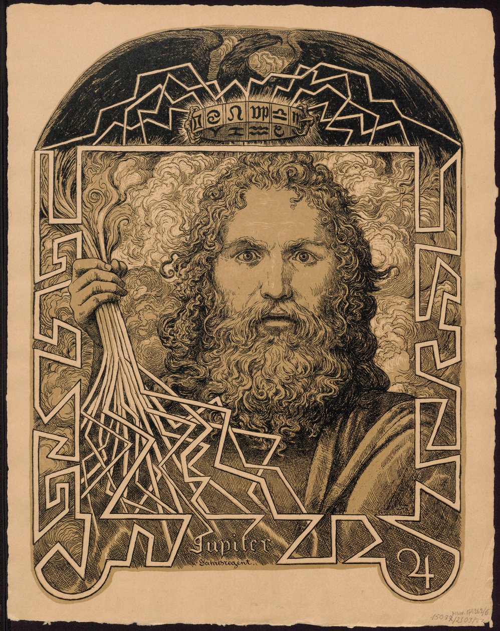 «Júpiter, regente del año». Júpiter como regente del año. Bocetos para el «Calendario eterno en imágenes», parte II (Immerwährender Bilderkalender) de Hans Thoma