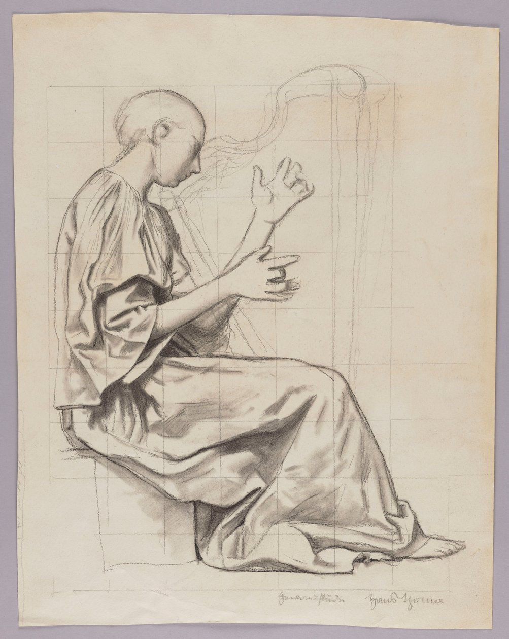 Mujer tocando el arpa de Hans Thoma