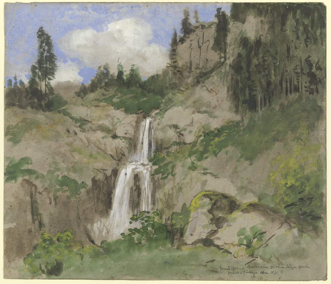 Paisaje con cascada (decoración para un teatro de marionetas) de Hans Thoma