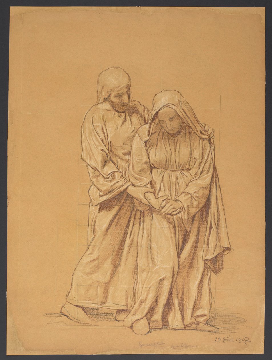 María con San Juan Evangelista; reverso: repetición en contorno de la misma composición de Hans Thoma