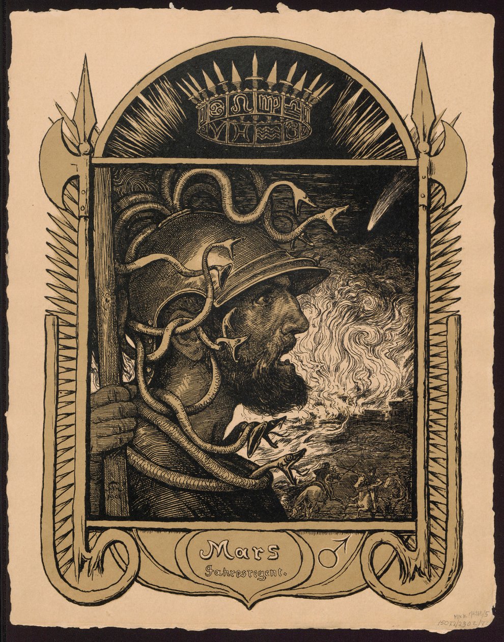 «Mars Jahrersregent». Marte como señor del año. Bocetos para el «Calendario eterno en imágenes», parte II (Immerwährender Bilderkalender) de Hans Thoma