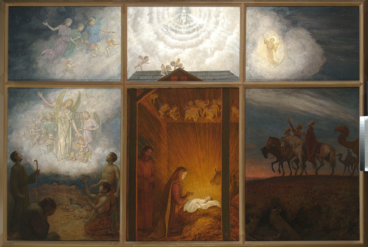 La Virgen adorando al Niño en el pesebre de Hans Thoma