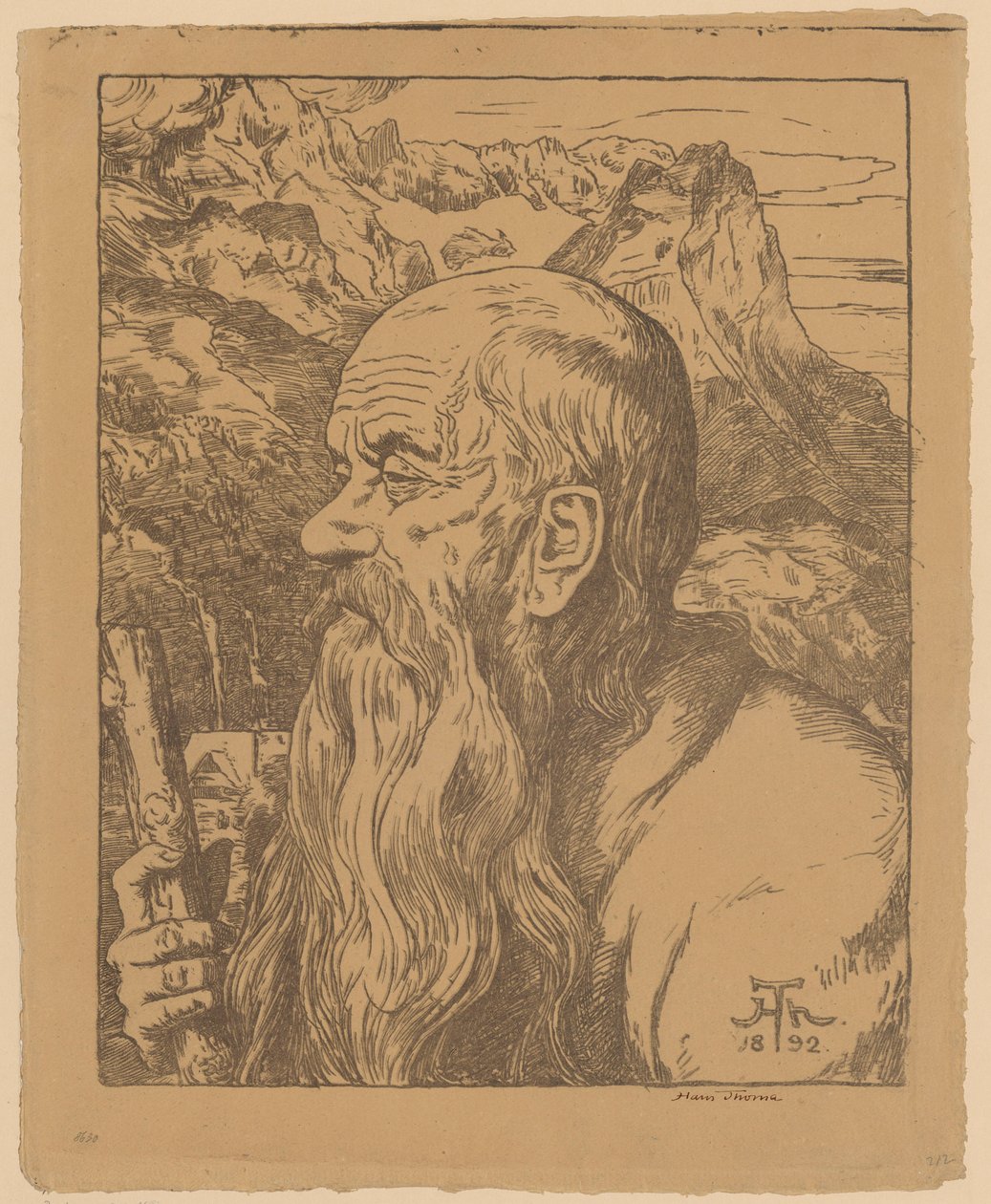 Un caminante místico con los Alpes de fondo de Hans Thoma