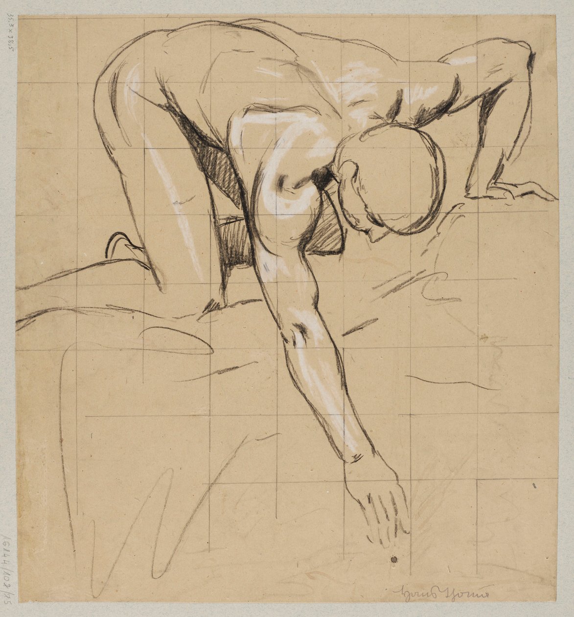 Joven desnudo inclinado sobre un manantial, sacando agua con la mano derecha de Hans Thoma