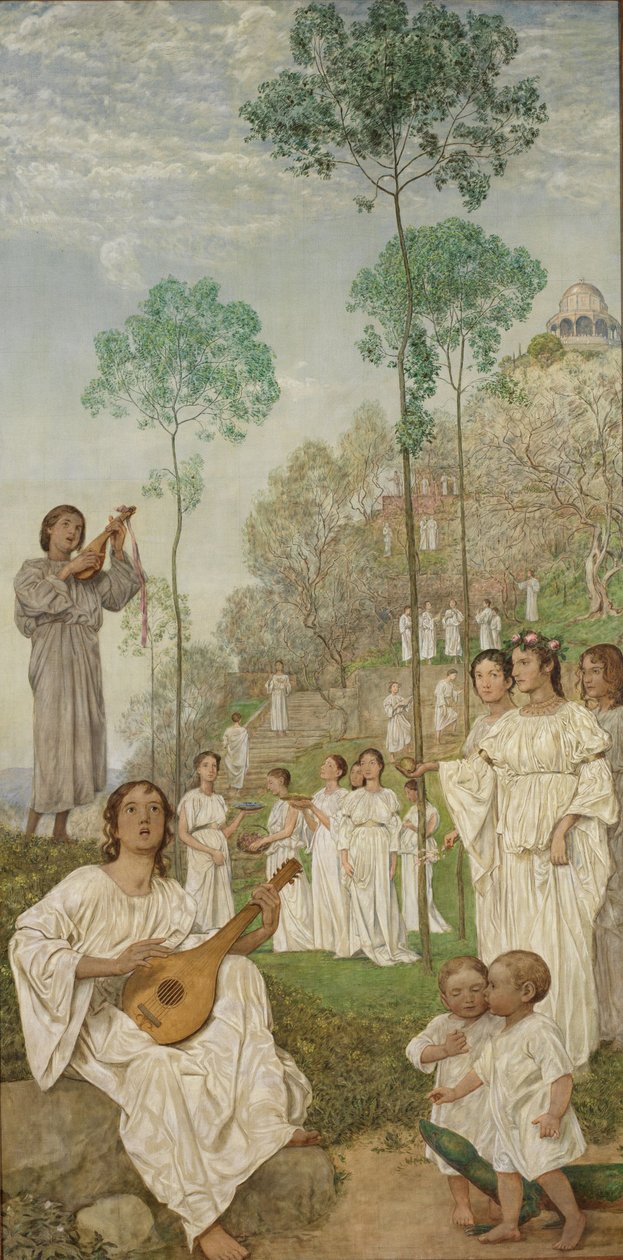 Tríptico de Pascua: Los reinos de los bienaventurados (El Paraíso) de Hans Thoma