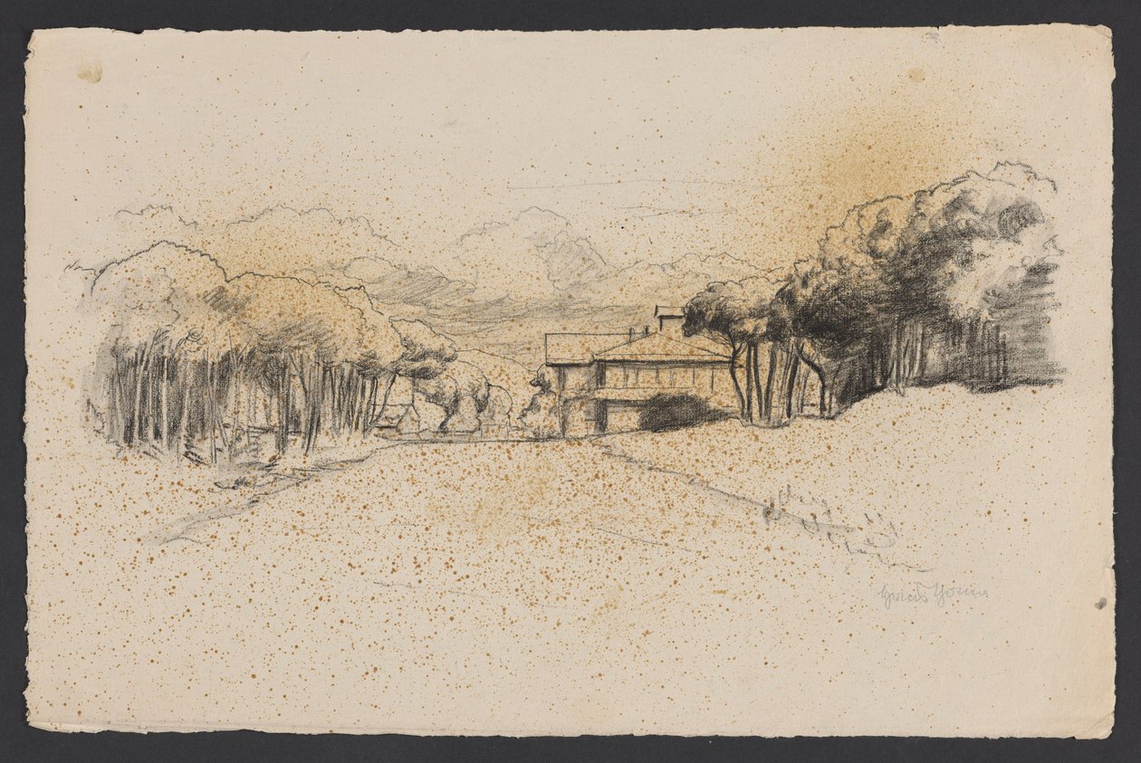 Paisaje con una casa entre árboles de Hans Thoma
