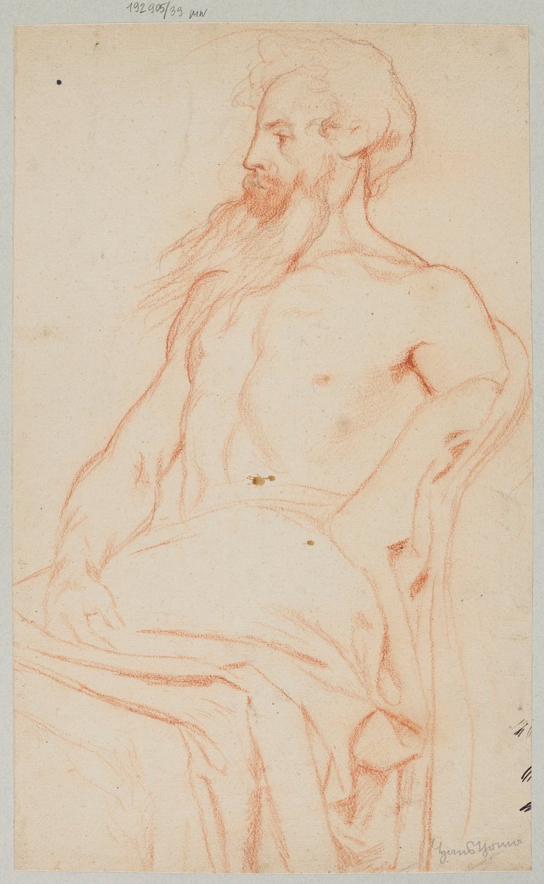 Un anciano semidesnudo con barba de Hans Thoma