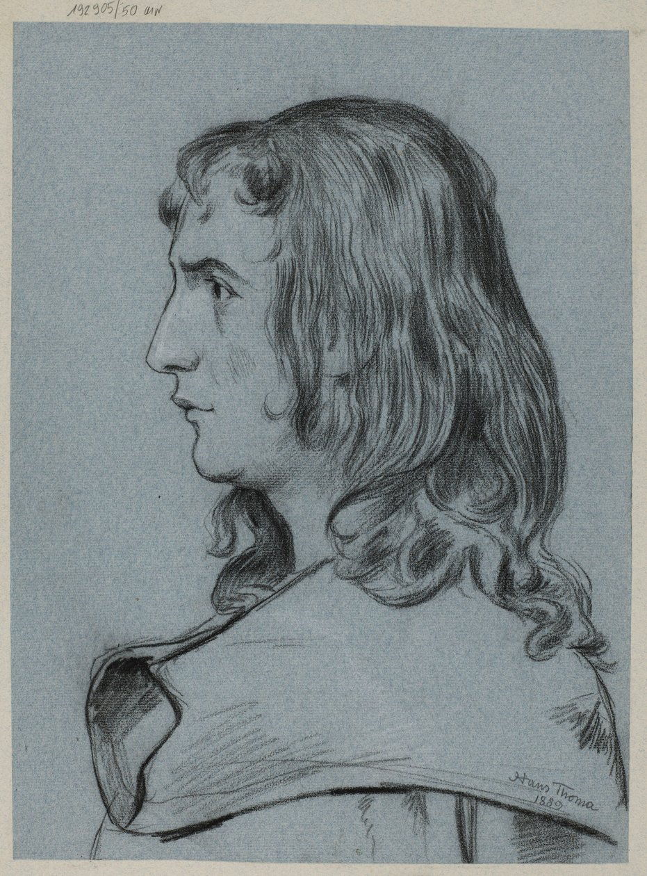 Perfil de un joven con el pelo largo de Hans Thoma