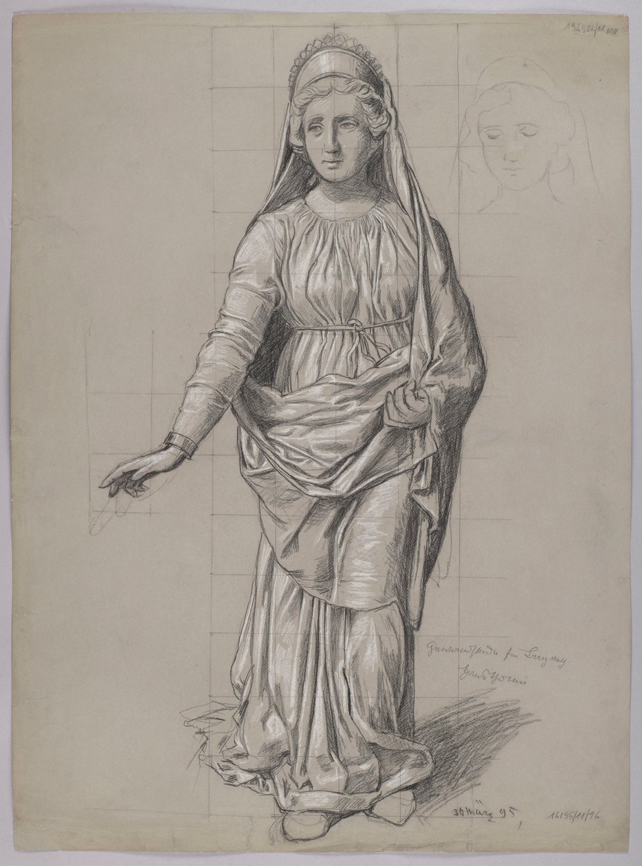 Proyecto de vestuario para Fricka, verso: boceto de vestuario para una valquiria de Hans Thoma