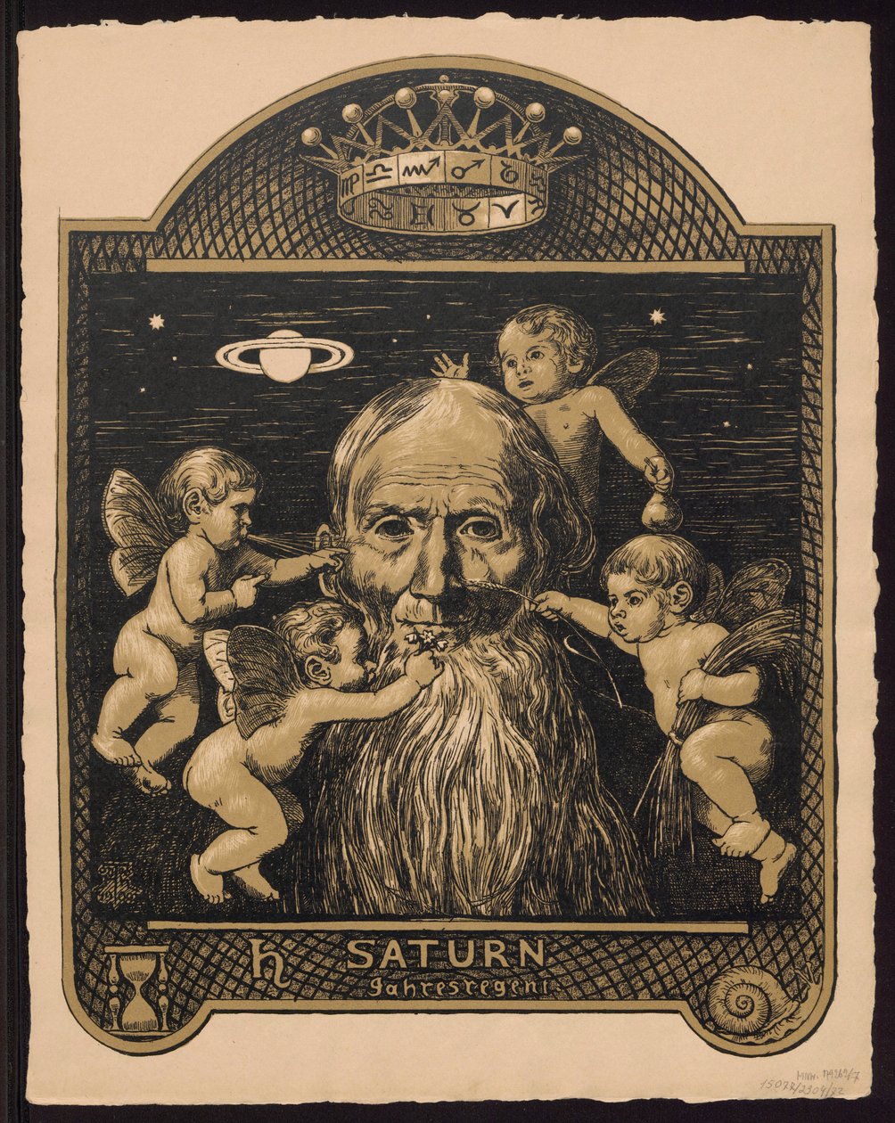«Saturno, regente del año». Saturno como gobernante del año. Proyectos para el «Calendario perpetuo ilustrado», parte II (Calendario perpetuo ilustrado) de Hans Thoma