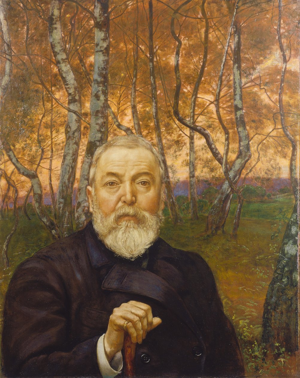 Autorretrato en un bosque de abedules de Hans Thoma