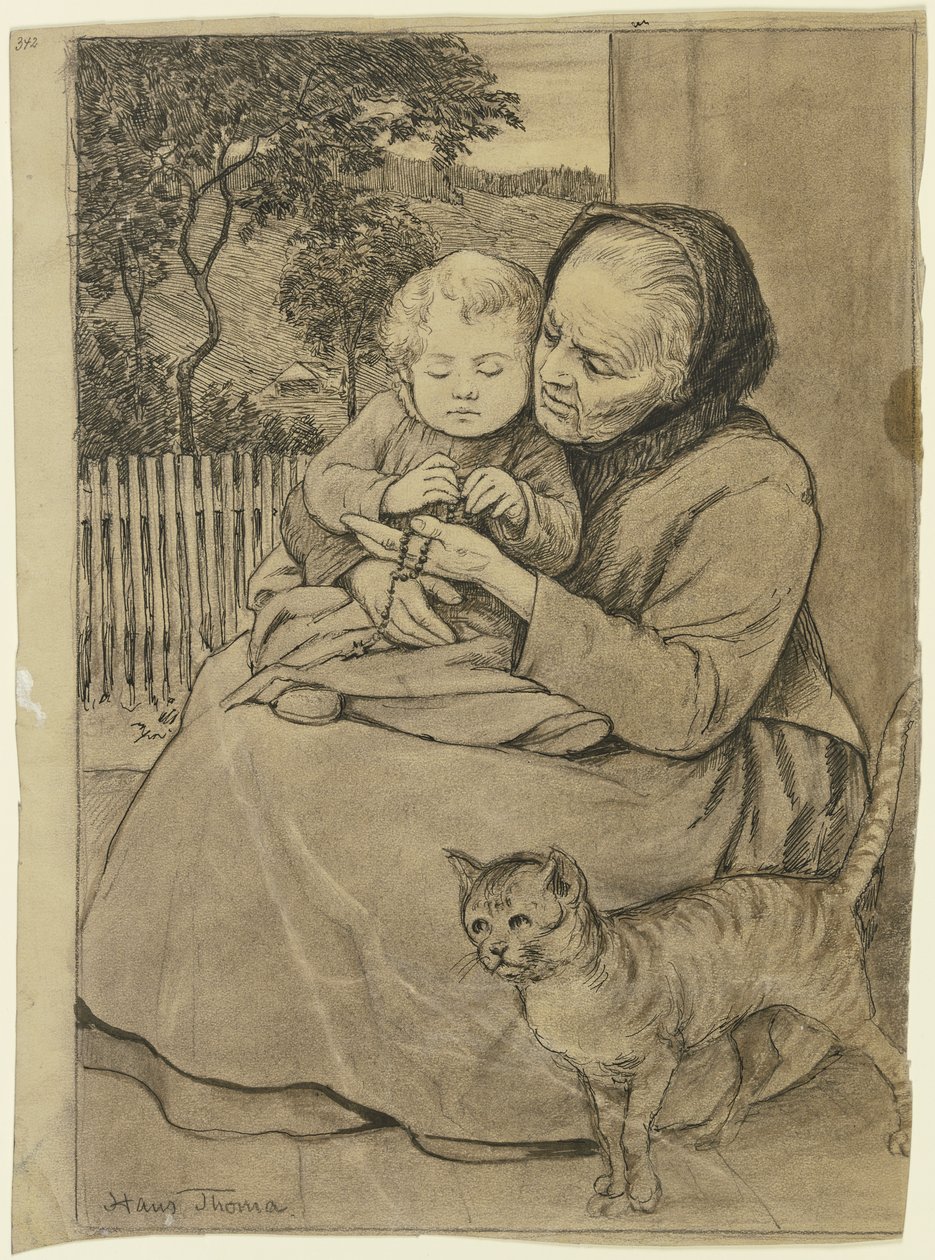 Anciana sentada con un niño de Hans Thoma