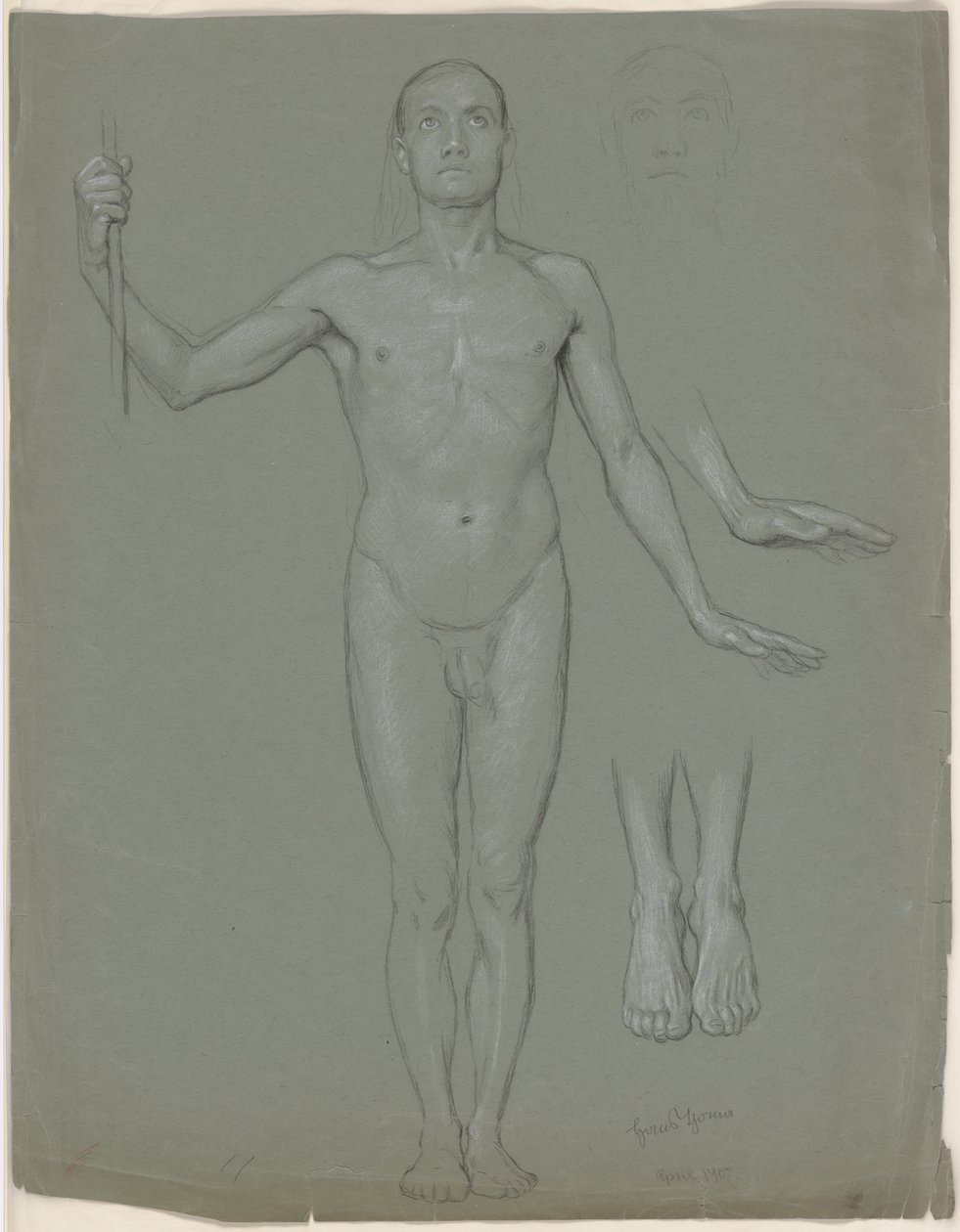 Desnudo masculino de pie de Hans Thoma
