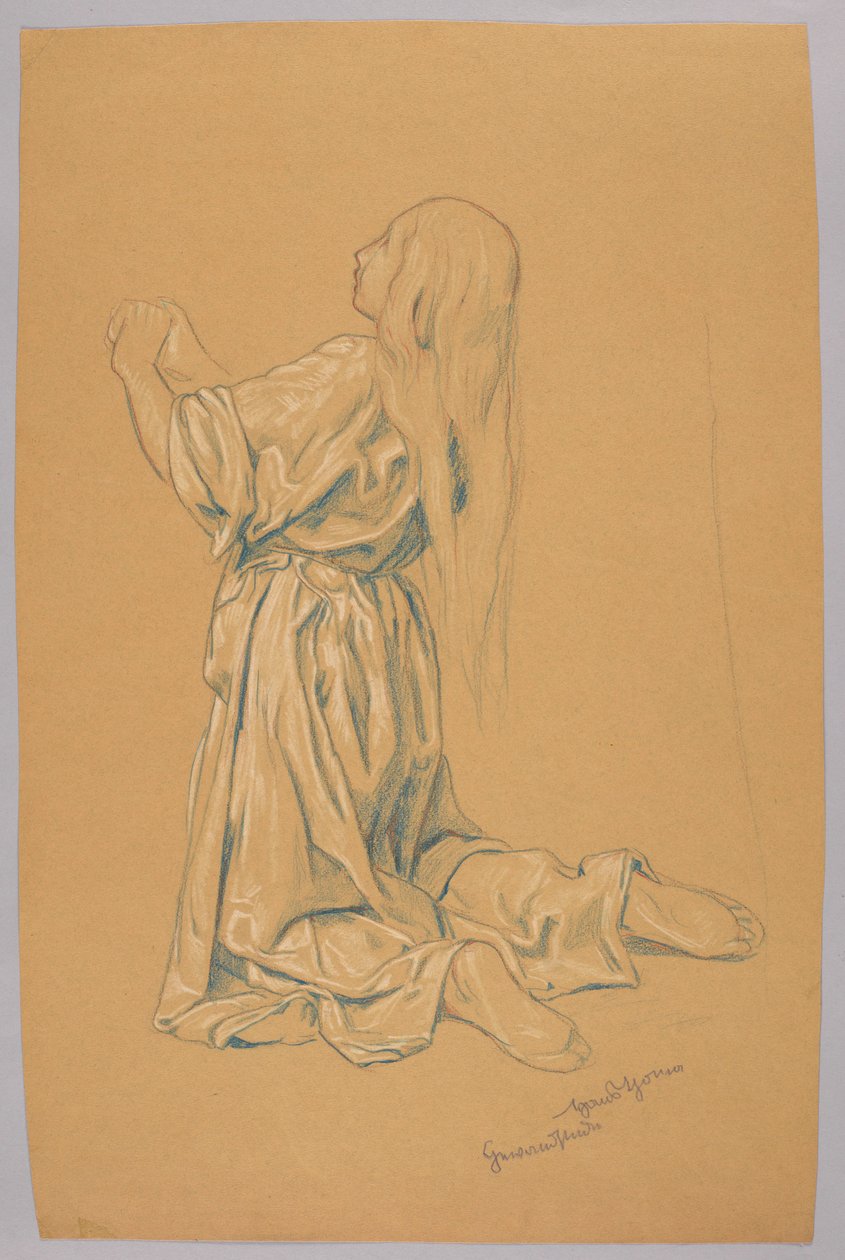 Estudio de una mujer arrodillada de Hans Thoma