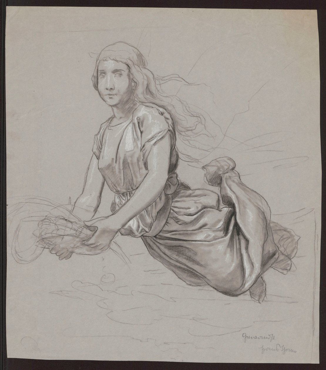 Estudio de una figura femenina que se eleva sobre el suelo; en el reverso, repetición de la composición en líneas generales de Hans Thoma
