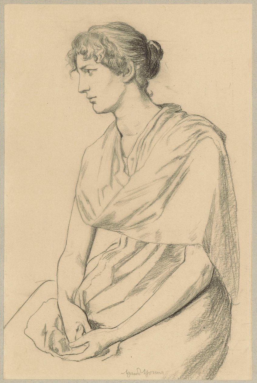 Estudio de una mujer sentada con un atuendo de estilo antiguo de Hans Thoma