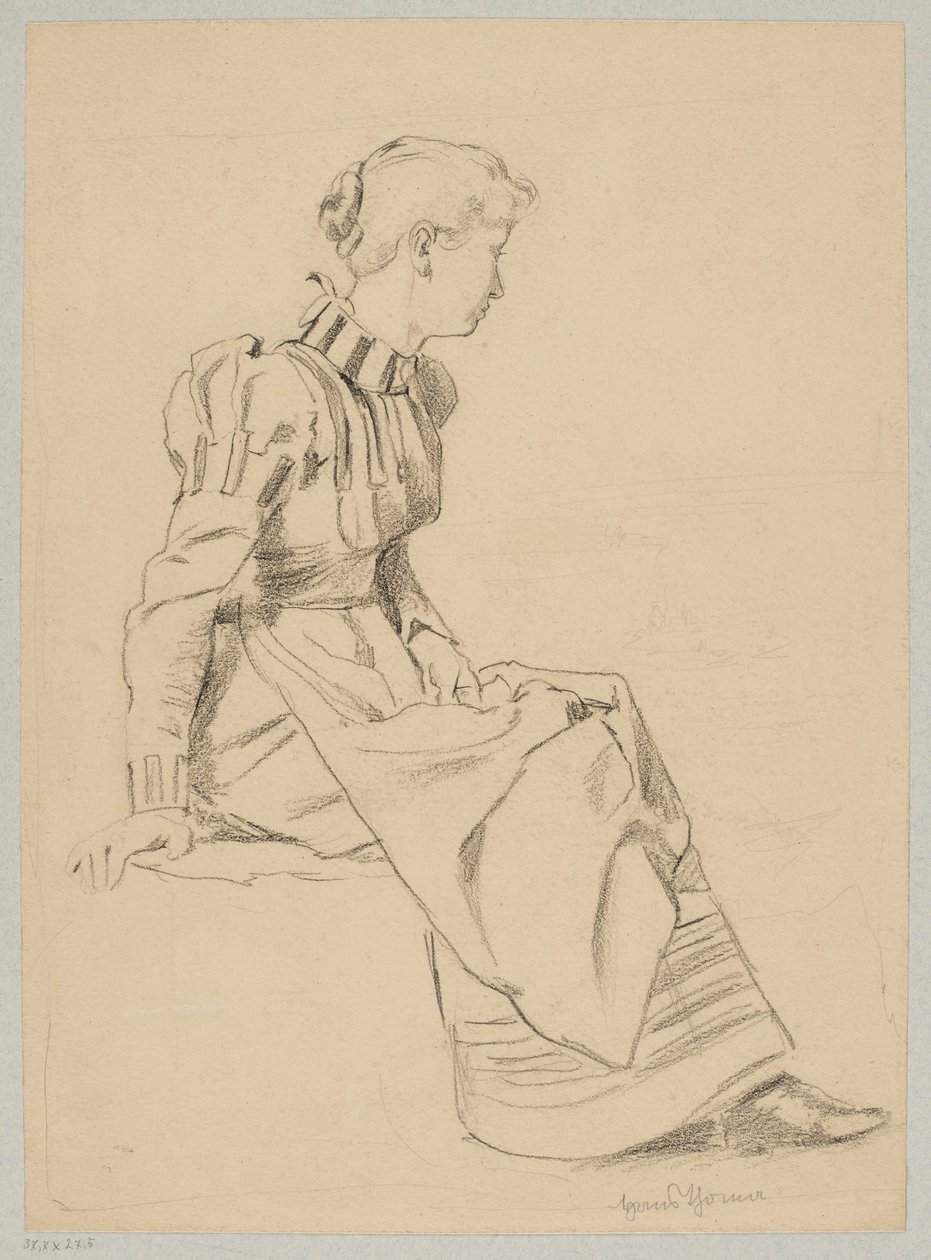 Estudio de una joven sentada con vestido largo de Hans Thoma