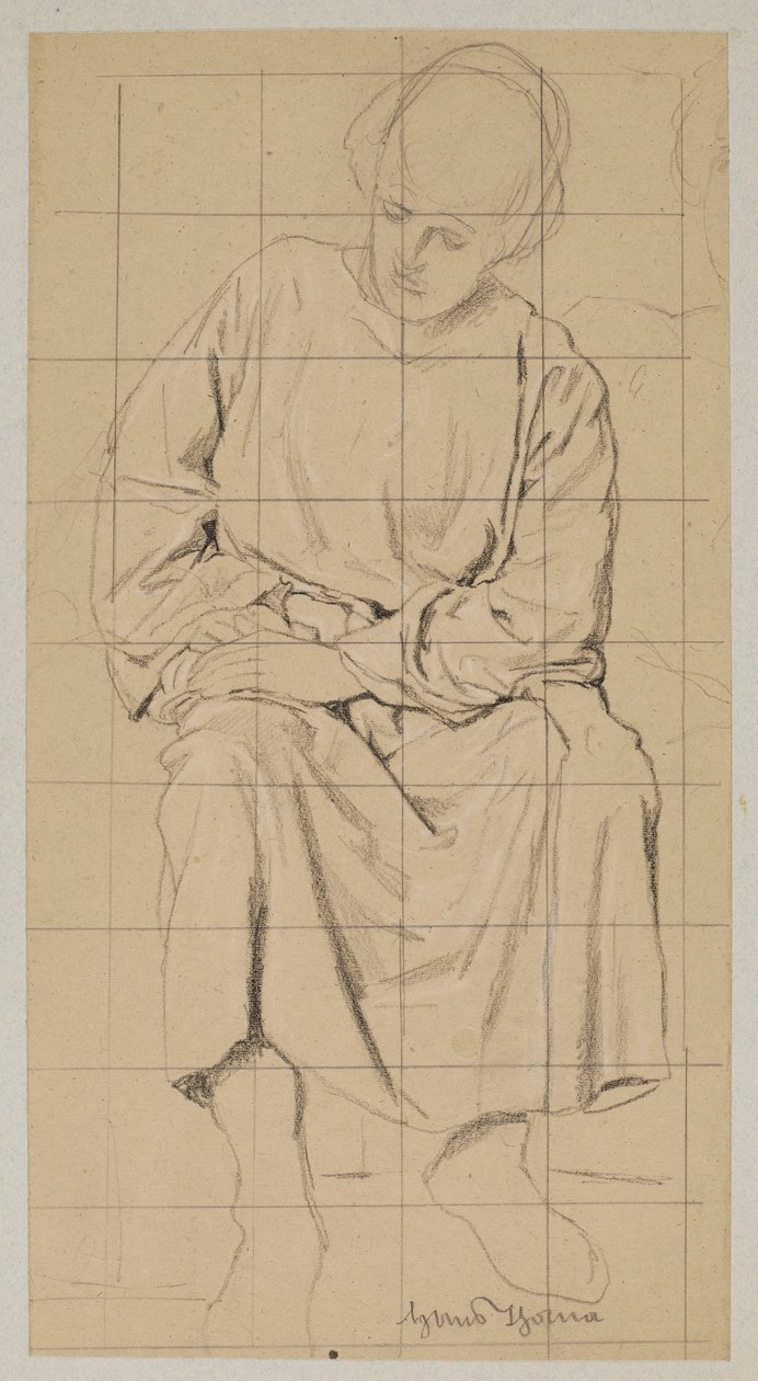 Estudio de una figura sentada con una túnica larga de Hans Thoma